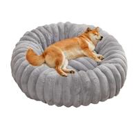Yuly Panier pour Chien Moelleux, Lit Chat en Forme de Donut, Coussin Chien Lavable, Antidérapant Canapé Anti-anxiété pour Moyen Grande Chiens et Chats, Doux et Chaud (Gris,70cm/27.6in)