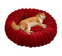 Yuly Panier pour Chien Moelleux, Lit Chat en Forme de Donut, Coussin Chien Lavable, Antidérapant Canapé Anti-anxiété pour Moyen Grande Chiens et Chats, Doux et Chaud (Rouge,90cm/35.4in)
