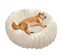 Yuly Panier pour Chien Moelleux, Lit Chat en Forme de Donut, Coussin Chien Lavable, Antidérapant Canapé Anti-anxiété pour Moyen Grande Chiens et Chats, Doux et Chaud (Blanc,90cm/35.4in)