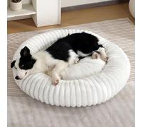 Yuly Panier pour Chien Orthopedique, Lit Rond Moelleux pour Petits et Grands Animaux Domestiques, Coussin, Rembourrage Doux, Bords Surélevés, Antidérapant et Lavable (Blanc,80cm/31.5in)