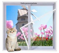 Yuly Taille Personnalisée,Filet de Protection Chat,Filets de Sécurité Autocollant pour Chats avec Fermeture Éclair,Moustiquaire Anti-Moustiques Semi-Transparente,Facile à Installer