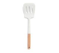 Yum Asia Spatule plate de qualité supérieure avec manche en bois de hêtre et silicone de qualité supérieure (blanc glacier, spatule ajourée)