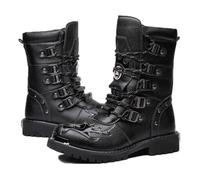 YUMALI Bottes De Moto Pour Homme Bottes Militaires En Cuir à Lacets Style Steampunk Chaussures Uniques Pour L'extérieur à Porter Au Quotidien (Black,45)