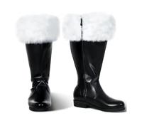 YUMALI Bottes Du Père Noël, Bottes De Chevalier En Cuir PU Rétro Viking, Chaussures En Peluche Bouche Chaude Unisexe Bottes De Neige Pour Cosplay (44,Black)