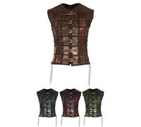 YUMALI Protège Poitrine Viking, Gilet Pare-Balles Médiéval Avec Boucle De Ceinture à 6 Couches, Plastron De Chevalier Steampunk Cosplay Pour Adulte (Brown)