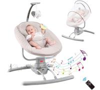 YUMBOT Transat Bebe, Balancelle Bebe Electrique 0 à 10 kg, avec 8 Berceuse, 3 Vitesses de Balancement, Prise/mise sous tension de la batterie,Télécommande, Harnais à 3 Points, Base Stable