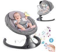 YUMBOT Transat Bebe,Balancelle Bebe Electrique 0 à 10 kg avec Berceuse,5 Vitesses de Balancement, Bluetooth,Télécommande,Harnais à 5 Points,Base Stable(Gris Foncé)