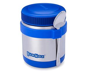 Yumbox Zuppa - Bocal alimentaire thermique à large ouverture avec bande à ustensiles - Triple isolation en acier inoxydable - Reste chaud 6 heures ou froid pendant 12 heures - Anti-fuite (bleu