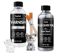YumCraft Kit de peinture à feuille en argent liquide, peinture à feuilles argentées à base d'eau 100 ml et vernis brillant 100 ml, kit de placage à argent sec rapide ultra brillant pour les arts
