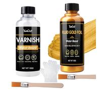 YumCraft Kit peinture à feuilles d'or liquide, peinture à feuilles dorées à base d'eau 100 ml et vernis brillant 100 ml, kit de placage en or sec rapide ultra brillant pour les arts, l'artisanat