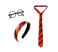 yumcute Accessoires de costume magique pour enfants et adultes, bandeau à rayures rouges et jaunes, cravate et lunettes rondes, accessoires de costume de fête d'Halloween Mardi Gras