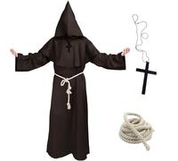 yumcute Déguisement de Moine, Medieval Costume Moine Prêtre, Costume Robe de Prêtre Halloween avec Collier Croix, Médiéval Renaissance Moine Costume Robe, pour Carnaval Cosplay