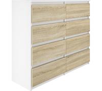 YUMEBLY | Commode 8 tiroirs 120x97x40 cm Armoire pour vêtements, documents, petits objets pour chambre, salon et bureau | Blanc - Sonoma