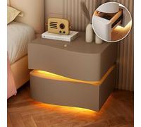 YUMEIGE Table de nuit en cuir familial avec tubes LED, table de chevet moderne en cuir, table de chevet en bois massif, table d'appoint avec 2 ou 3 tiroirs (E, 3 tiroirs)