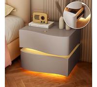 YUMEIGE Table de nuit en cuir familial avec tubes LED, table de chevet moderne en cuir, table de chevet en bois massif, table d'appoint avec 2 ou 3 tiroirs (C, 2 tiroirs)