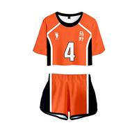 Yumenam Femme Fille Haikyuu Volleyball Junior Crop Top & Short 2 Pièces Set Karasuno Cosplay Costume Manches Courtes T-Shirt & Short Ensembles Vêtements