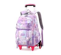 Yumenam Sac à Dos à Roulettes pour Filles,Grand Cartable Scolaire College avec 6 Roulettes pour Filles Femmes, Trolley Sacs à Dos pour Ordinateur Portable 15.6 Pouce