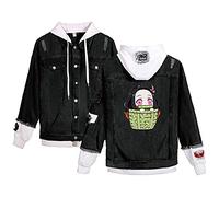 Yumenam Unisexe Anime Veste en Jean à Capuche Kamado Nezuko Impression Manches Longues Blouson Veste Denim Manteau Outwear pour Fans