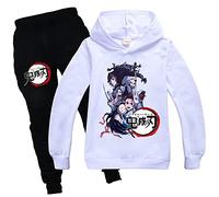Yumenam Unisexe Demon Slayer Sweat à Capuche et Pantalons de Survêtement 2pcs Ensemble Tanjirou Nezuko Imprimé Casual Pull Hoodie + Pantalons Ensemble pour Enfants