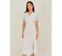 Yumi Robe de thé enveloppante Yumi Imprimé à pois Blanc EU 46 (UK 18)