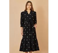 Yumi Robe mi-longue en velours côtelé brodé Yumi fleurs Noir EU 38 (UK 10)