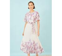 Yumi Robe mi-longue plissée Yumi Mirror imprimé floral Blanc/Rose EU 40 (UK 12)