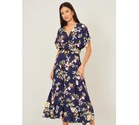 Yumi Robe mi-longue Yumi en viscose à imprimé fleuri avec taille froncée Bleu EU 36 (UK 8)