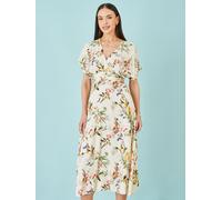 Yumi Robe mi-longue Yumi en viscose à imprimé fleuri avec taille froncée Crème EU 38 (UK 10)