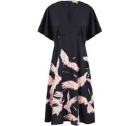 Yumi Yumi Black Fabric Crane Print Kimono Midi Dress Black EU 38 (UK 10)