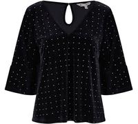 Yumi Yumi Black Relaxed Fit Stud Velvet Top With Fluted Sleeves