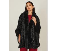 Yumi Yumi Black Sequin Cape with Faux Fur Trim and Lining Poncho