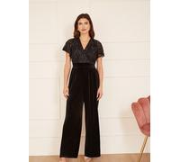Yumi Yumi Black Sequin Embellished Velvet Jumpsuit With Angel Sleeves
