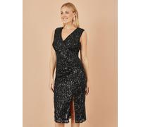 Yumi Yumi Black Sequin Fitted Wrap With Split Hem Dress Black EU 38 (UK 10)