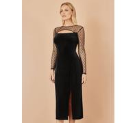 Yumi Yumi Black Velvet Midi Dress With Slash Neckline and Sheer Sleeves Black EU 38 (UK 10)