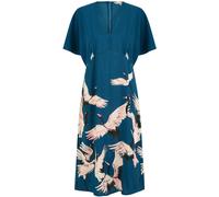 Yumi Yumi Blue Fabric Crane Print Kimono Midi Dress Blue EU 38 (UK 10)