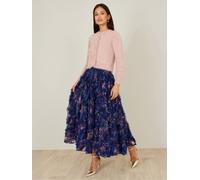 Yumi Yumi Blue Floral Ruffle Mesh Midi Skirt Blue EU 36 (UK 8)
