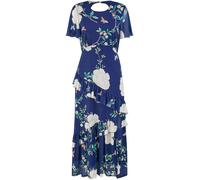 Yumi Yumi Blue Mesh Bird And Floral Print Midi Dress With Ruffles Blue 16