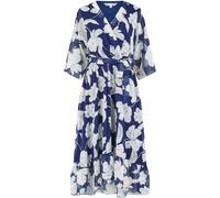 Yumi Yumi Blue Mesh Bird And Floral Print Midi Dress With Ruffles Blue EU 38 (UK 10)