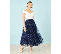 Yumi Yumi Blue Mesh Floral Appliqué Midi Skirt Blue EU 42 (UK 14)