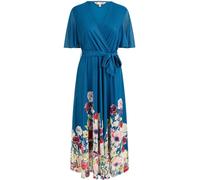 Yumi Yumi Blue Mesh Wrap Midi Dress With Floral Print Hem Border Blue EU 38 (UK 10)