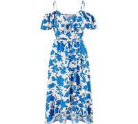 Yumi Yumi Blue Printed Bardot Midi Dress With Dip Hem Blue EU 40 (UK 12)