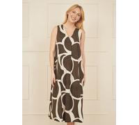 Yumi Yumi Brown 100% Cotton Abstract Circle Trapeze Relaxed Midi Dress Brown Small