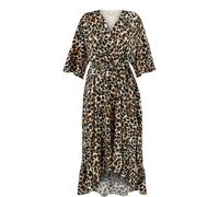 Yumi Yumi Brown Leopard Print Midi Wrap Dress With Kimono Sleeves Brown EU 46 (UK 18)