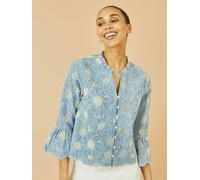 Yumi Yumi Cotton Fluted Sleeve Broderie Shirt bleu FR 46 (EU 44)