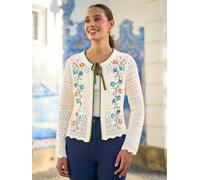 Yumi Yumi Cream Crochet Knitted Tie Front Cardigan With Floral Embroidery