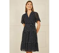 Yumi Yumi Dot Imprimé Mesh Extensible Mi-long Skater Robe Bleu EU 48 (UK 20)