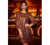 Yumi Yumi Gold Sequin Tunic Dress With Balloon Sleeves Gold EU 38 (UK 10)