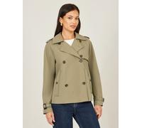 Yumi Yumi Green Cropped Trench Jacket With Pockets and Check Lining