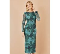 Yumi Yumi Green Floral Print Mesh Bodycon Dress With Tie Back Green EU 44 (UK 16)