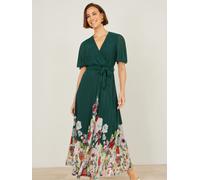 Yumi Yumi Green Mesh Wrap Midi Dress With Floral Hem Border Green EU 36 (UK 8)